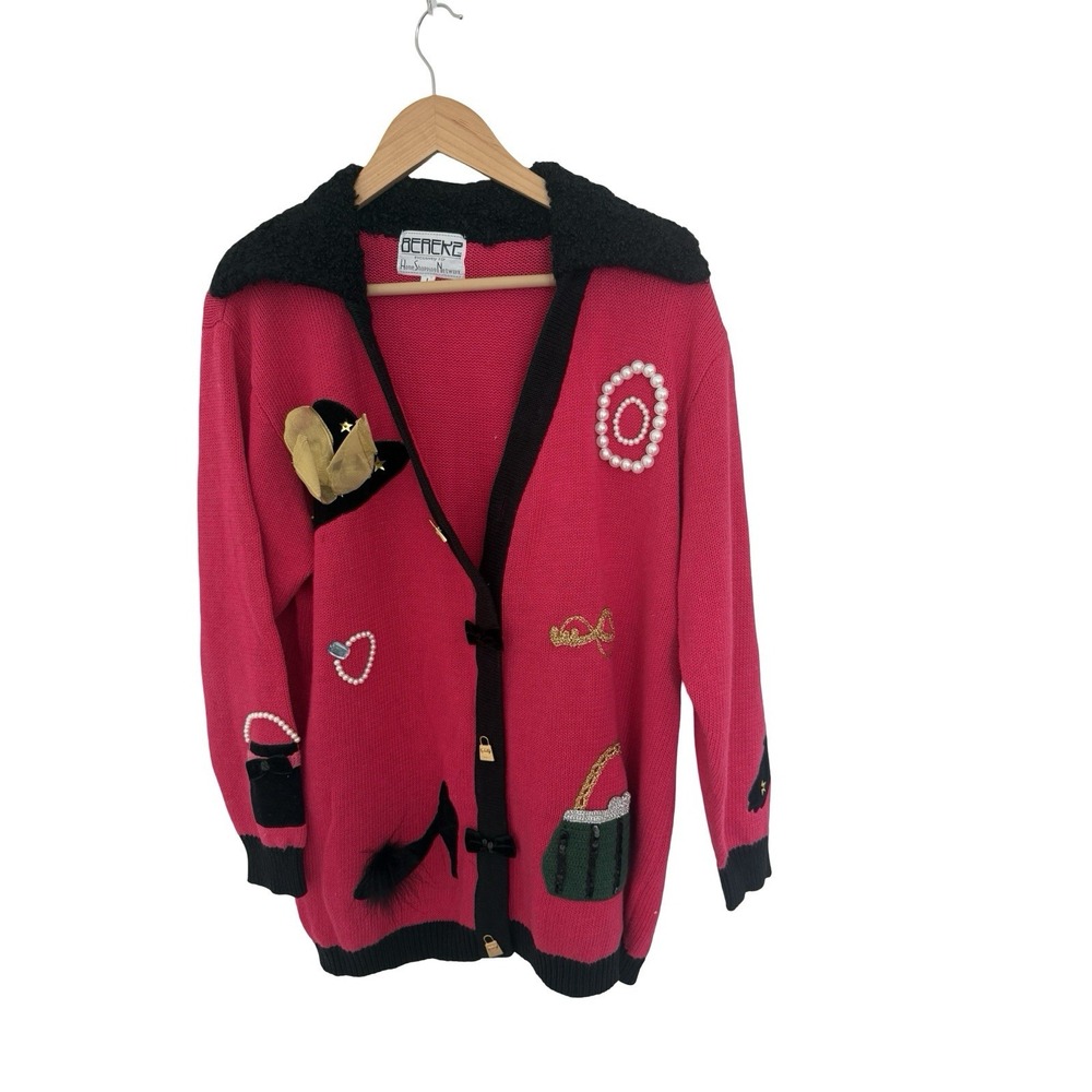 Berek Cardigan Large Fun Shopping Retro Pearls Purse Girlfriend Hot Pink Vintage
